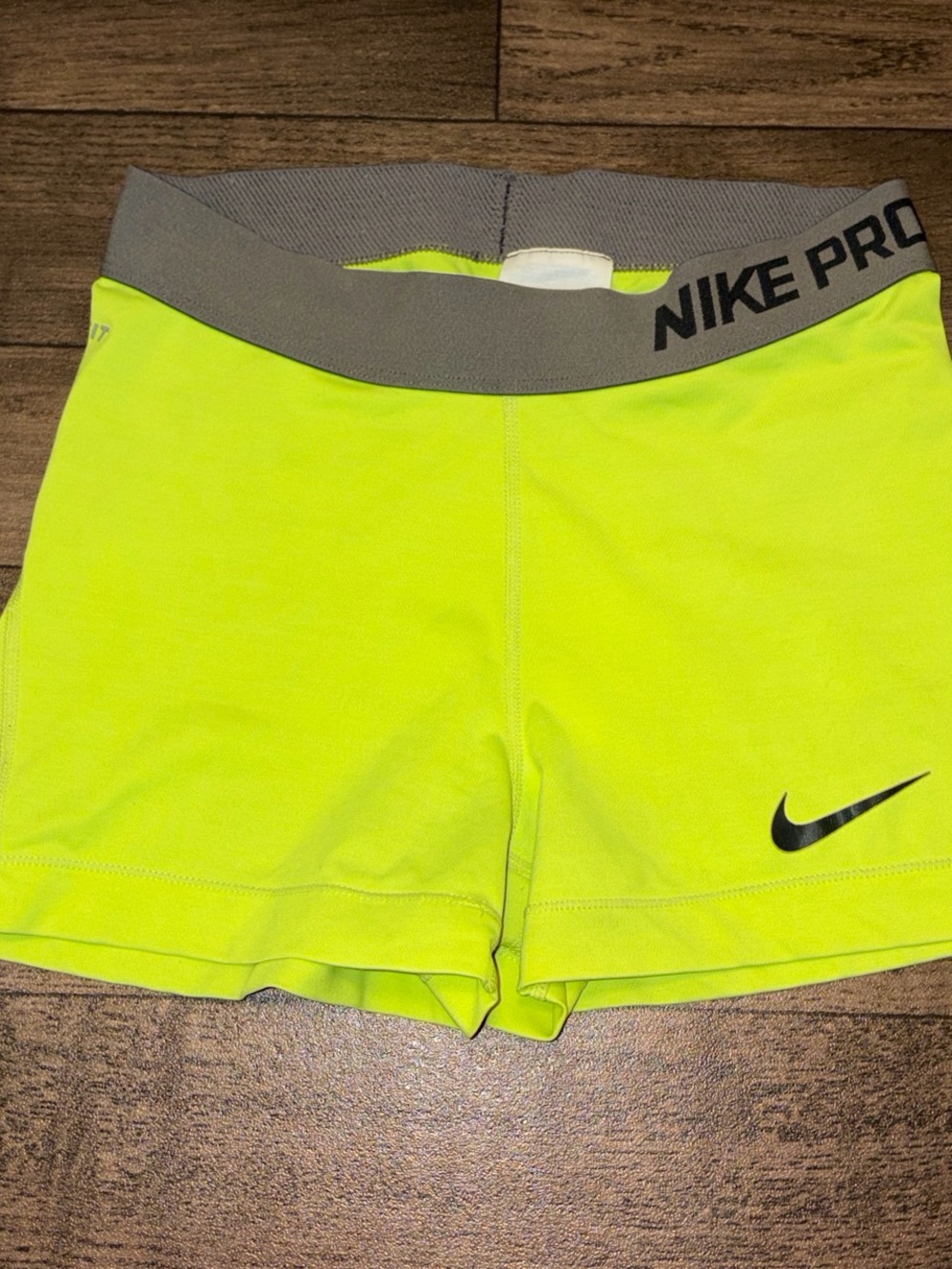 Nike Neon Yellow and Gray Pro Compression Spandex Athletic Shorts